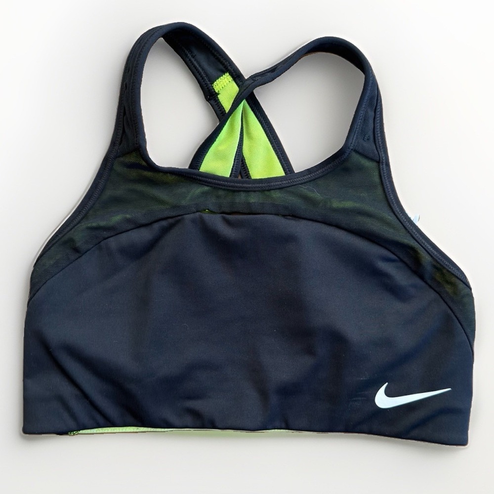 Nike Women's Medium Black Volt Green Padded Sports Bra Crossback Dri-FIT